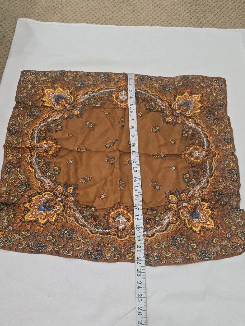 Burmel. Vintage Silk Ornate Paisley Curtain Panel in Warm Brown